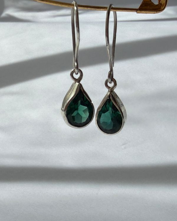 Luma earrings: green quartz teardrops in sterling silver on hooks